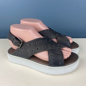 Roan By Bed Stu Hali Platform Grommet Studded Sandals Gray US 7 Women’s